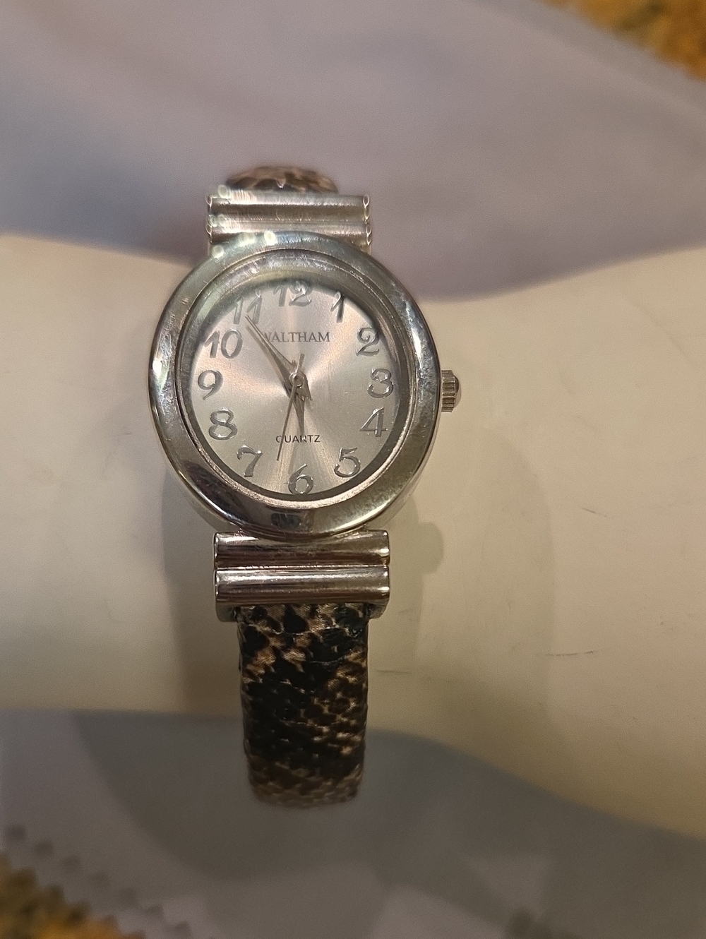 Waltham Women's Silver Dial Watch with Leopard-Print Strap